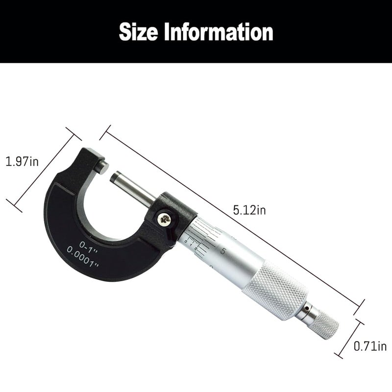 NORTOOLS Outside Micrometer, Ratchet Stop, Lock Nut 0-1" /0.0001" Precision Machinist Tool,Accuracy 0.0001" - Image 2